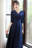 Navy Blue Simple V-Neckline Wedding Prom Dress Blue Bridesmaid Dress