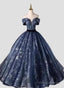 Navy Blue Sweetheart Long Formal Dress, Navy Blue Sweet 16 Dress