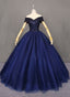 Navy Blue Tulle Beaded Ball Gowns Sweet 16 Dress, Blue Tulle Prom Dress