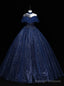 Navy Blue Tulle Sequins Appliques Beading Quinceanera Dress