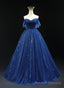 Navy Blue Tulle Sweetheart A Line Prom Dress, Navy Blue Floor Length Prom Dress
