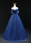 Navy Blue Tulle Sweetheart Long Prom Dresses A-Line Navy Blue Prom Dresses
