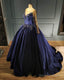 Navy Blue Velvet Ball Gowns Long Sleeve Dresses