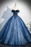 Navy Velvet And Tulle Long Prom Dresses Elegant Off The Shoulder Prom Dresses