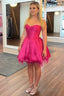 Neon Pink Feathers Sweetheart A Line Short Formal Dress