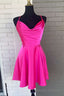 Neon Pink Lace-Up A Line Satin Homecoming Dress,Night Dress Prom Short