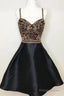 New Arrival Black Spaghetti Straps A-Line Beading Homecoming Dress