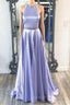 New Brand Lavender Satin A Line O Neck Long Prom Dress, Party Dresses