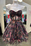 Flower Prints Strapless A Line Tulle Ruffled Homecoming Dress