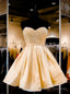 Noble A Line V Neck Prom Homecoming Dresses Top Beaded Short Gold Back