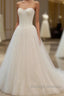 Noble Strapless Lace Decal Sheer Off Shoulder And Floor Length Floor Mopping Wedding Dresses