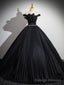Off Shoulder A Line Black Long Prom Dress, Black Long Prom Dress