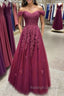 Off Shoulder Burgundy Lace Prom Dress, Off the Shoulder Burgundy Formal Dress, Burgundy Lace Evening Dress