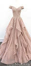 Off Shoulder Dusty Champagne Lace Cheap Long Prom Prom Dresses, Prom Prom Prom Dresses