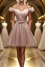 Off Shoulder Dusty Pink Tulle Short Prom Homecoming Dresses Short Pink Prom Graduation Prom Dresses
