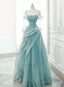 Off Shoulder Lace-up Formal Dress,Blue Birthday Dress Pretty Prom Dress