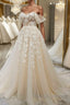 Off Shoulder Light Champagne Tulle Lace Long Prom Dresses Light Champagne Lace Prom Dresses