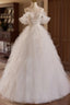 Off Shoulder Tulle Lace Light Champagne Long Prom Dress, Light Champagne Sweet 16 Dress