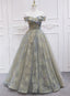 Off Shoulder Tulle With Lace A-Line Junior Prom Dresses Chic Long Prom Dresses