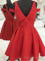 Off Shoulder V Neck Short Homecoming Dress Red A line Graduation Dres