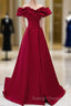 Off Shoulder Wine Red Sweetheart Long Prom Dresses Wine Red Prom Dresseses