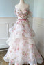 Off the Shoulder A Line Floral Wedding Dress with Ruffle Skirt