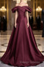 Off The Shoulder A-Line Satin Ruched Floor Length Prom Dress