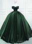 Off the Shoulder Ball Gown Dark Green Satin Quinceanera Dresses