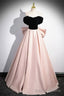 Off the Shoulder Black Pink Satin Long Prom Dresses, Pink Black Long Formal Prom Dresses