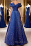 Off the Shoulder Blue Long Prom Dress Off Shoulder Long Prom Dress