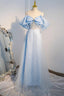 Off the Shoulder Blue Long Sequins Prom Dresses, Off Shoulder Blue Long Formal Prom Dresses