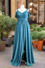 Off The Shoulder Bridesmaid Dresses For Women With Slit A Line Spaghetti Straps Long Chiffon Pleated Formal Prom Dress