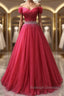 Off the Shoulder Burgundy Prom Dresses with Beaded Belt, Wine Red Long Formal Evening Dresses