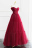 Off the Shoulder Burgundy Tulle Long Prom Dresses, Wine Red Long Tulle Formal Prom Dresses