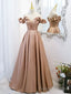Off the Shoulder Champagne Satin Prom Dresses, Champagne Long Formal Prom Dresses