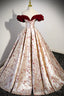 Off the Shoulder Floral Satin Long Prom Dress, Cute A Line Prom Dress with Velvet