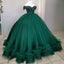 Off The Shoulder Green Ball Gowns Quinceanera Dresses with Train