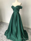 Off The Shoulder Green Satin Long Prom Dress Off Shoulder Emerald Green Long Prom Dress