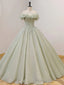Off the Shoulder Green Tulle Beaded Prom Dresses, Green Beaded Off Shoulder Formal Evening Dresses