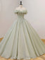 Off the Shoulder Green Tulle Beaded Prom Dresses, Green Beaded Off Shoulder Formal Prom Dresses