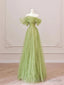 Off the Shoulder Green Tulle Long Prom Dresses, Green Tulle Long Formal Prom Dresses