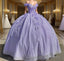 Off the Shoulder Lavender Sequin 3D Floral Quinceanera Dresses
