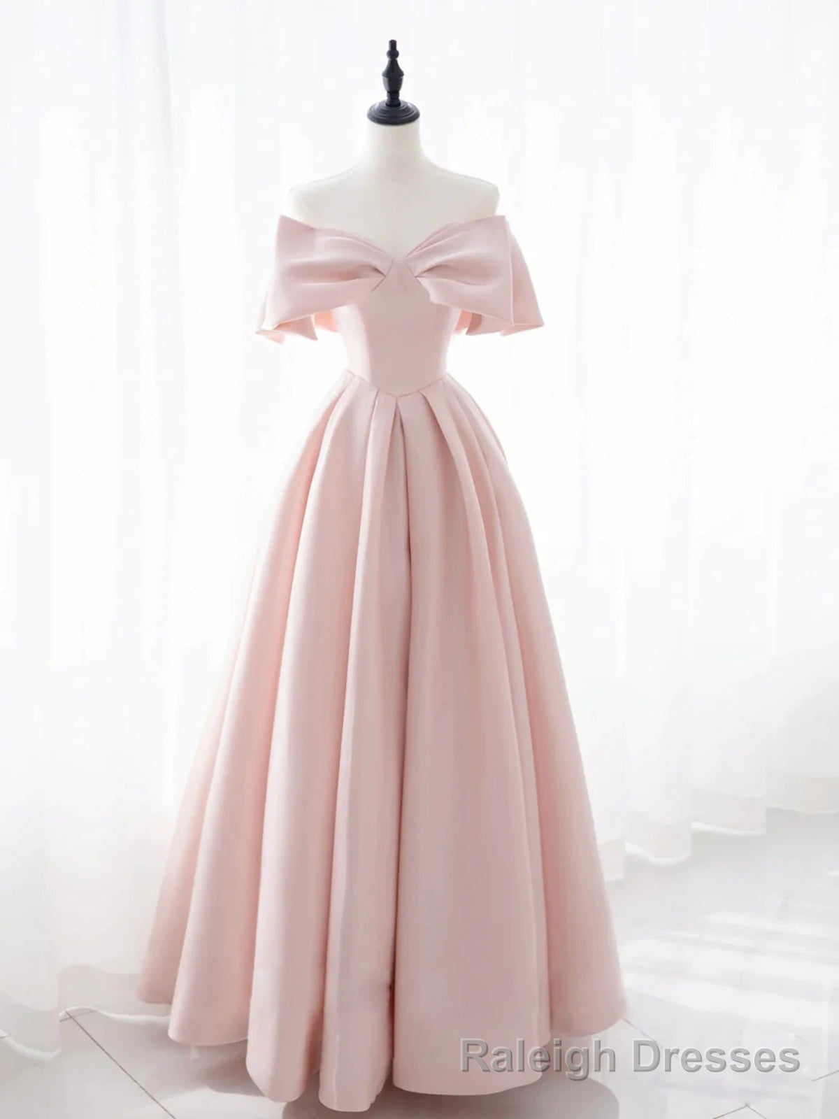 Off the Shoulder Light Pink Long Prom Dresses, Light Pink Long Formal