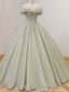 Off the Shoulder Light Sage Long Prom Dresses, Off Shoulder Long Sage Formal Prom Gown