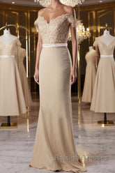 Off the Shoulder Mermaid Champagne Lace Long Prom Dress, Off Shoulder Mermaid Champagne Formal Graduation Evening Dress, Mermaid Champagne Lace Bridesmaid Dress