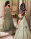 Off the Shoulder Mint Green Prom Dress Beaded Long Prom Dresses, Off Shoulder Green Long Formal Prom Dresses