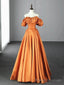 Off the Shoulder Orange Satin Long Prom Dresses, Orange Long Satin Formal Prom Dresses