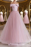 Off the Shoulder Pink Prom Dress Pink Tulle Prom Dress