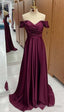 Off the Shoulder Prom Dress A Line Satin Floor Length Prom Dresses