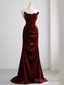 Off-the-Shoulder Red Velvet Prom Dress Floral Prom Dress Chic Mermaid Dress
